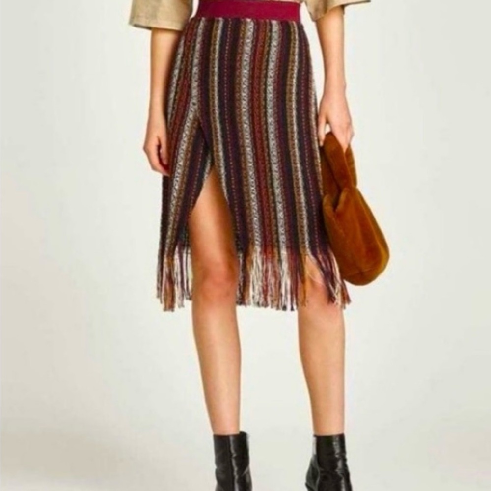 Zara Striped Fringe Skirt